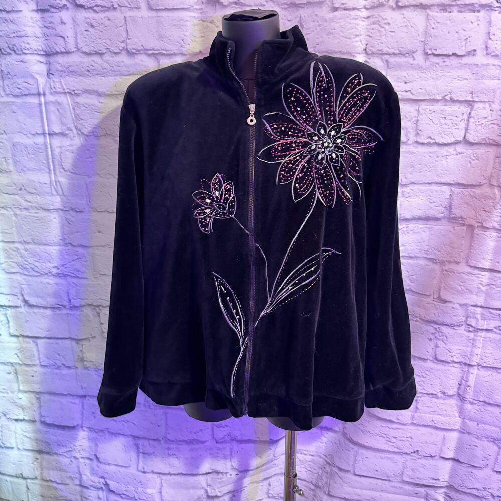 ALFRED DUNNER Black Jacket with Sparkly Flowers SZ 16P